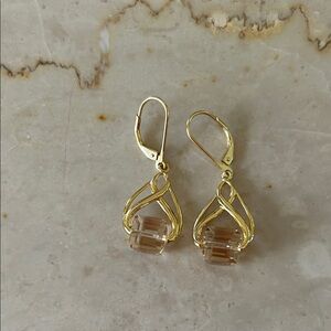 Swarovski Gold-Tone 925 .  Drop Earrings with Clear Amber Crystal Accents